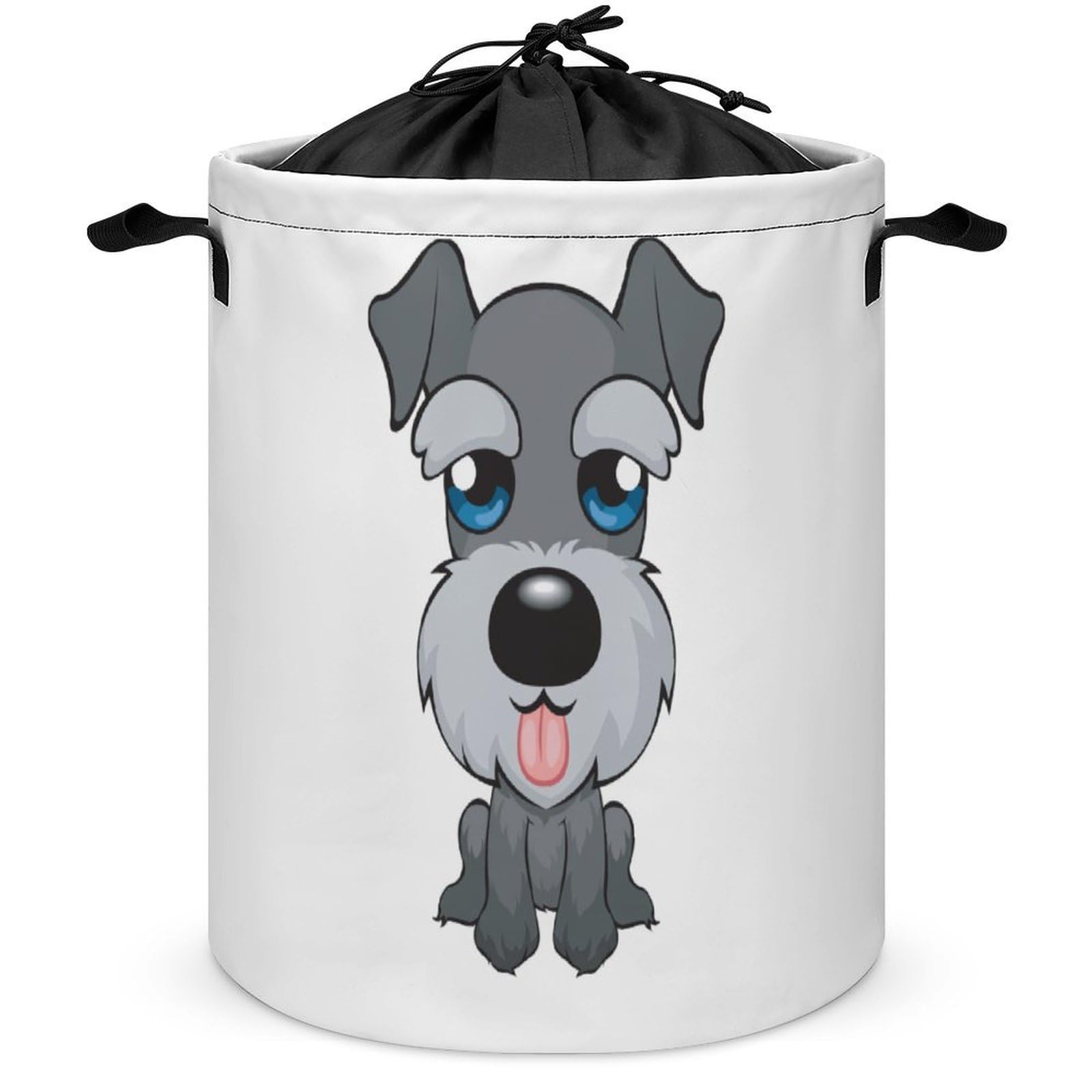 Wlntrophic Drawstring Laundry Hamper, Cute Schnauzer Dog Laundry Basket, Washing Basket with Handle