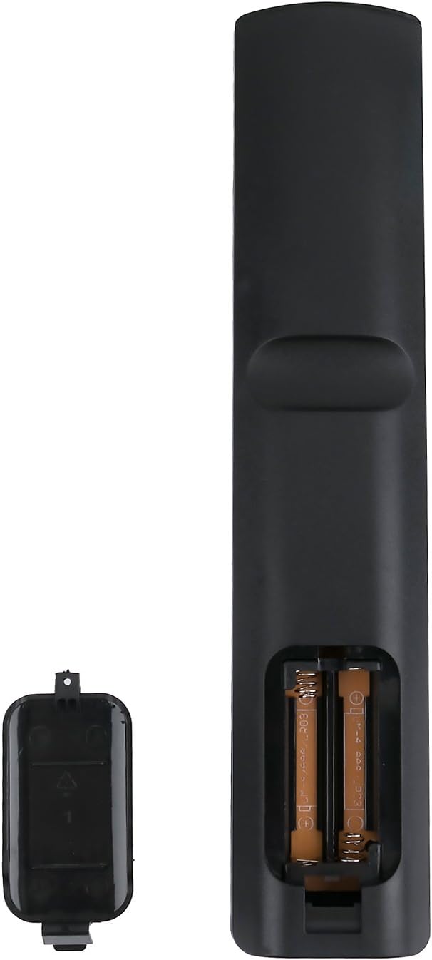 Back of the remote control with the battery compartment open, showing where to insert AAA batteries