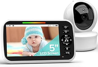 Baby Monitor with Camera and Audio, 5" Screen Video Baby Monitor with Temperature Sensor, Two Way Talk and Remote pan-tilt-Zoom Camera, Night Vision and 960ft Range