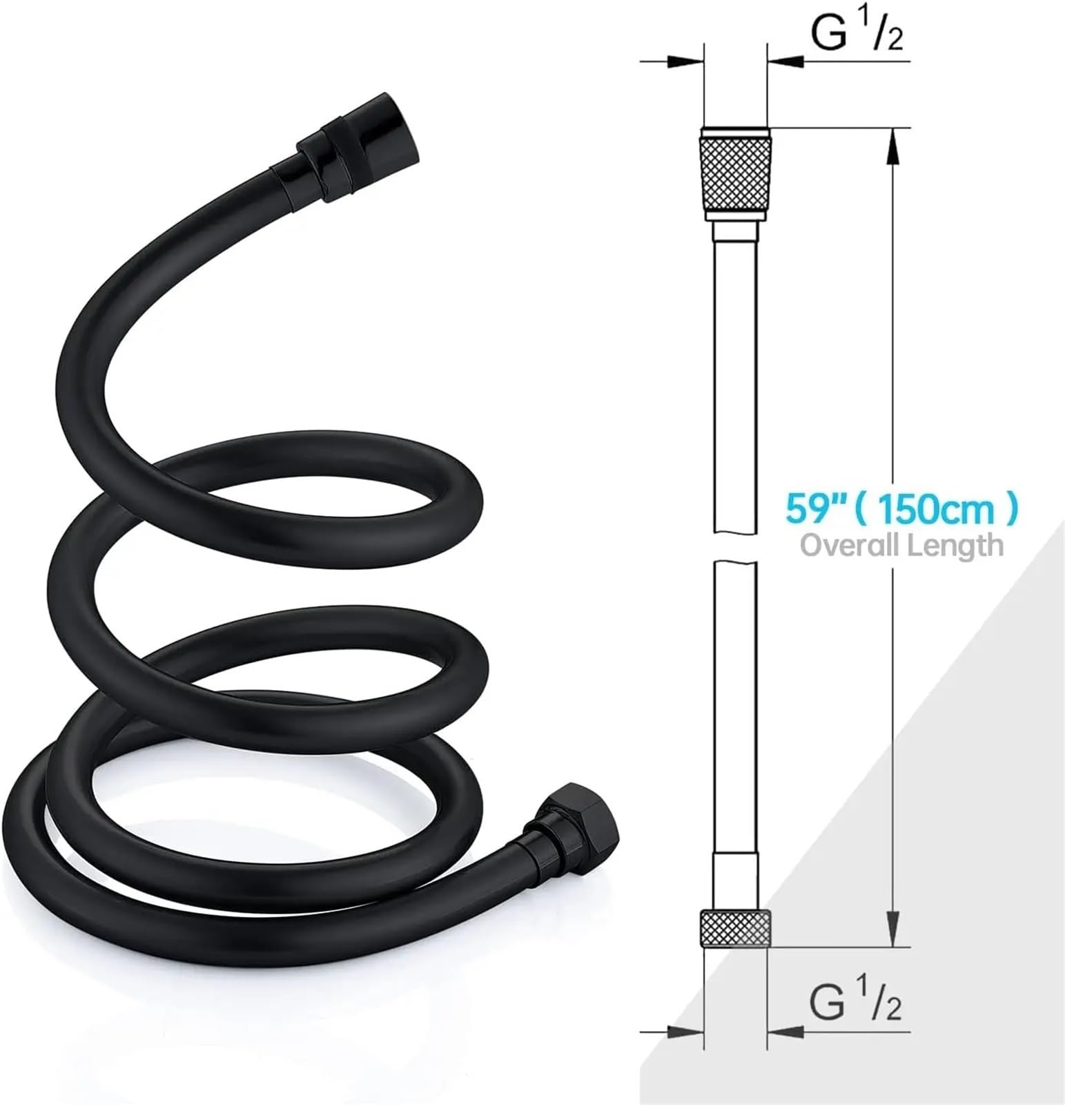 PVC-Hochdruck-Brauseschlauch for Badezimmer, Handkopf, glattes, 360° flexibles Duschrohr FüRs Badezimmer(Grey,200cm)