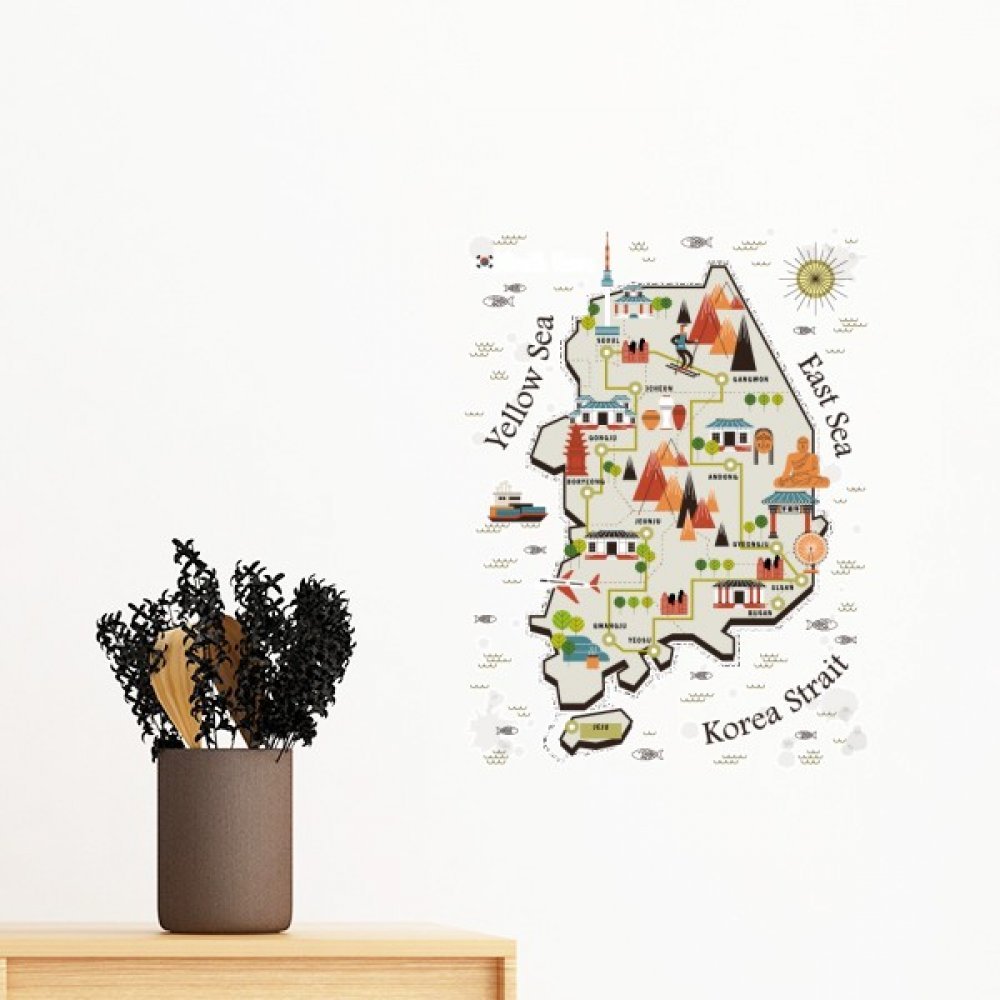 Sticker mural amovible Corée du Sud 30cm DIY papier peint voyage DIYthinker