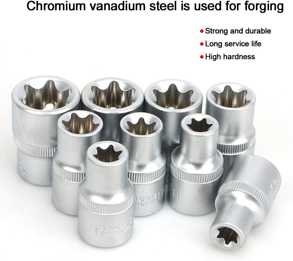 19Pcs 1 / 2in Drive Star and Hex Socket Bit Set, Vanadium Steel - Durable Car Repair Tools with Male & Female Bits, Anti - Rust Finish, for Mechanics & DIY