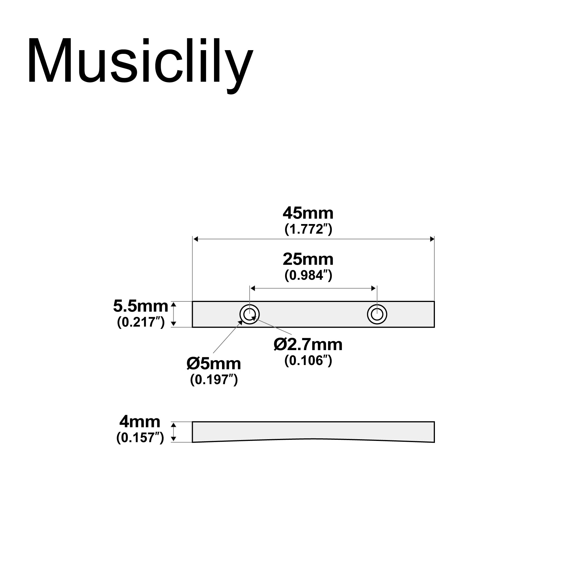 Musiclily Pro 45mm Mosiądz Docisk strun Belka do 5 Strunowego Basu Elektrycznego, Złoty