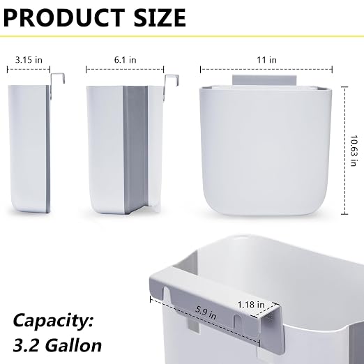 Caneca de basura plegable colgante 3.2 galones blanca con tapa miniatura 2