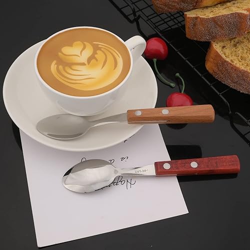 Miniatura 9 de JASHII Juego de cubiertos con mango de madera, servicio para 6, 24 piezas SUS304 de acero inoxidable con mango de madera marrón, pulido con espejo,