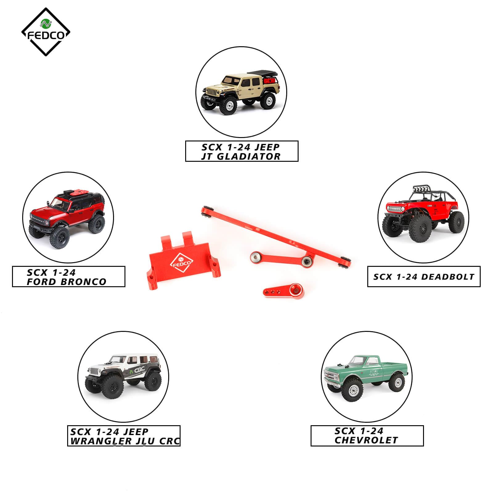 FEDCO SCX24 Servo Mount Adjustable Steering Link and 15T Servo Arm Horn Set for Axial SCX24 Upgrade Parts Gladiator Bronco C10 JLU Deadbolt GX470 1/24 RC Crawler