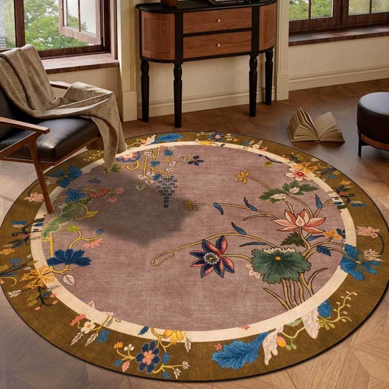 Tapis circulaire aux motifs de plantes traditionnels de 190 cm