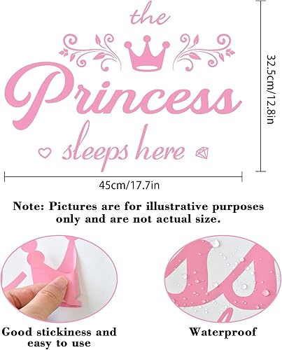 Miniatura 2 de Calcomanías de pared de princesa, corona rosa para guardería, dormitorio, habitación de niñas, decoración de pared, mural de pared de despegar y