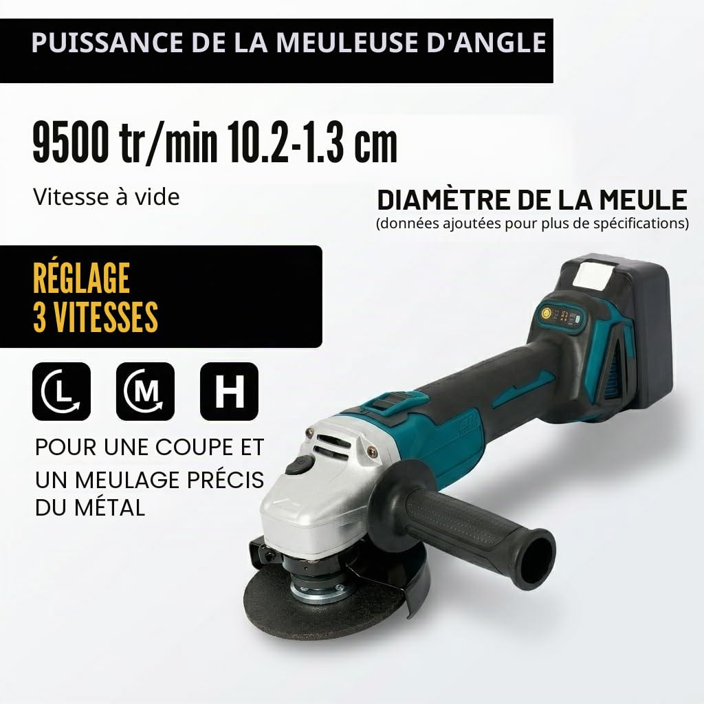 Ensemble d'outils électriques sans balais avec 4 batteries | Kit d'outils sans fil 21 V : perceuse combinée, clé à percussion, meuleuse d'angle et marteau perforateur | Kit d'outils de bricolage pour
