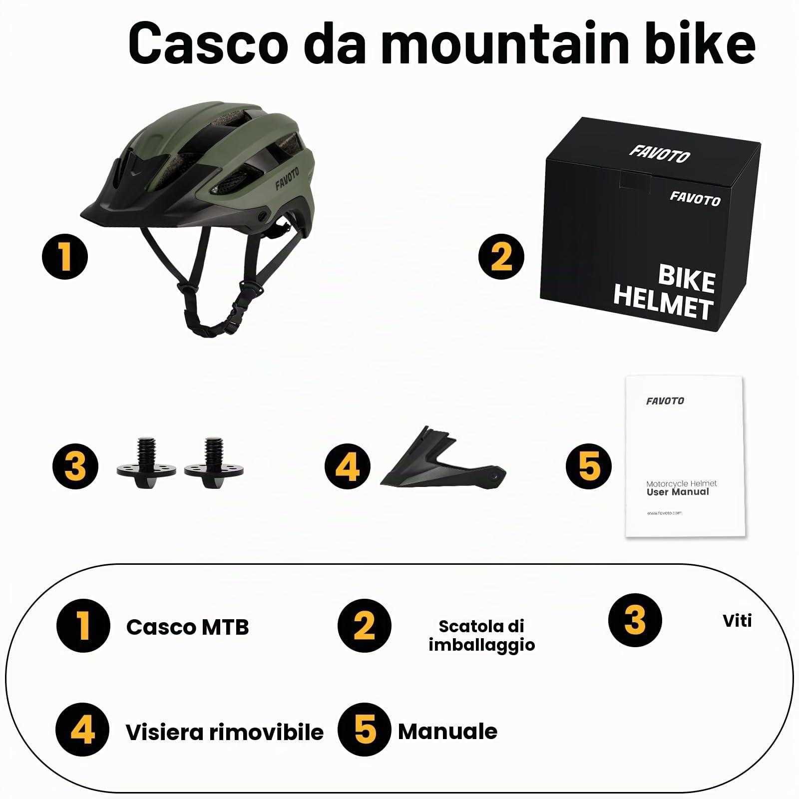 Favoto Casco da mountain bike, leggero, per adulti, per mountain bike, da strada, regolabile, per uomo e donna, design a tripla scocca, certificato CE