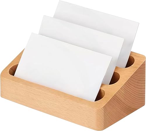 Miniatura 4 de Soporte para tarjetas de visita, 3 ranuras de alta estabilidad, contador de exhibición de tarjetas de presentación de madera, soporte para tarjetas