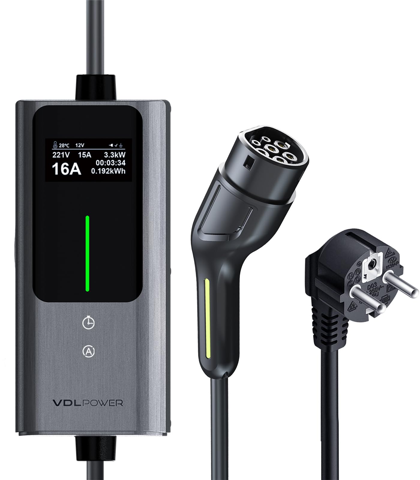 Cavo Ricarica Auto Elettrica,5m [3,6kW| 6-16A] Colonnina Ricarica Auto Elettrica Tipo 2 Schuko,Wallbox con LCD Controllo Digitale Compatibile (EC12-5M)