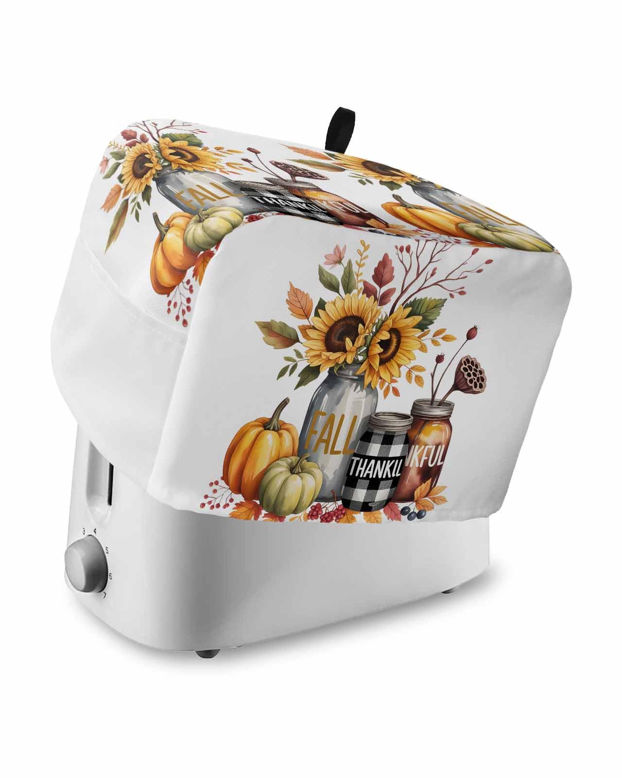 Fall Toaster Cover 2 Slice, Sunflower Pumpkin Leaves Bread Maker Dust Cover with Pockets for Kitchen Small Appliance 11x6x8in