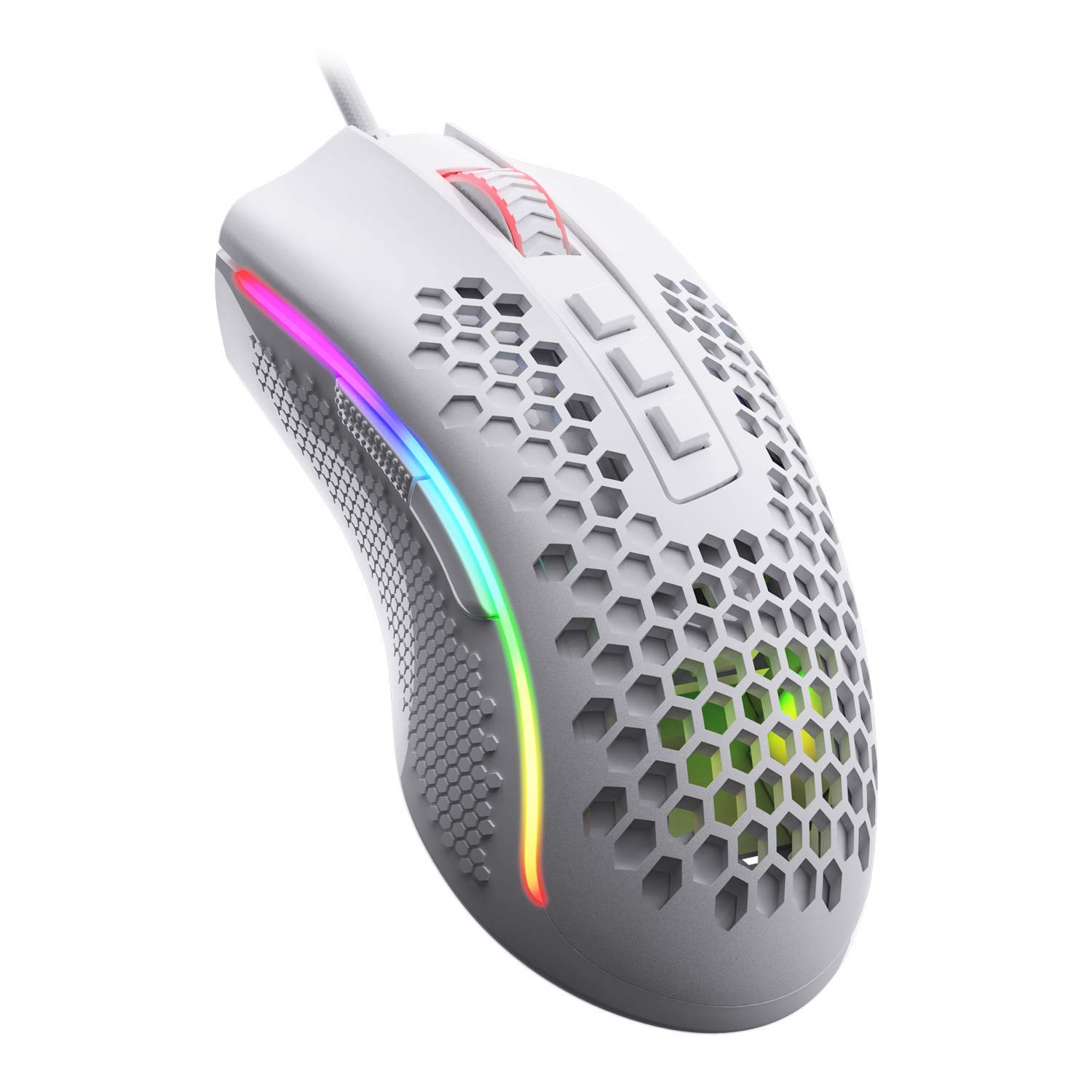 Redragon M808 Storm Lightweight RGB USB Gaming Mouse with 85g Ultralight Honeycomb Shell, 12400 DPI Optical Sensor, 7 Programmable Buttons, Precise Registration, Super-Lite Cable (White)