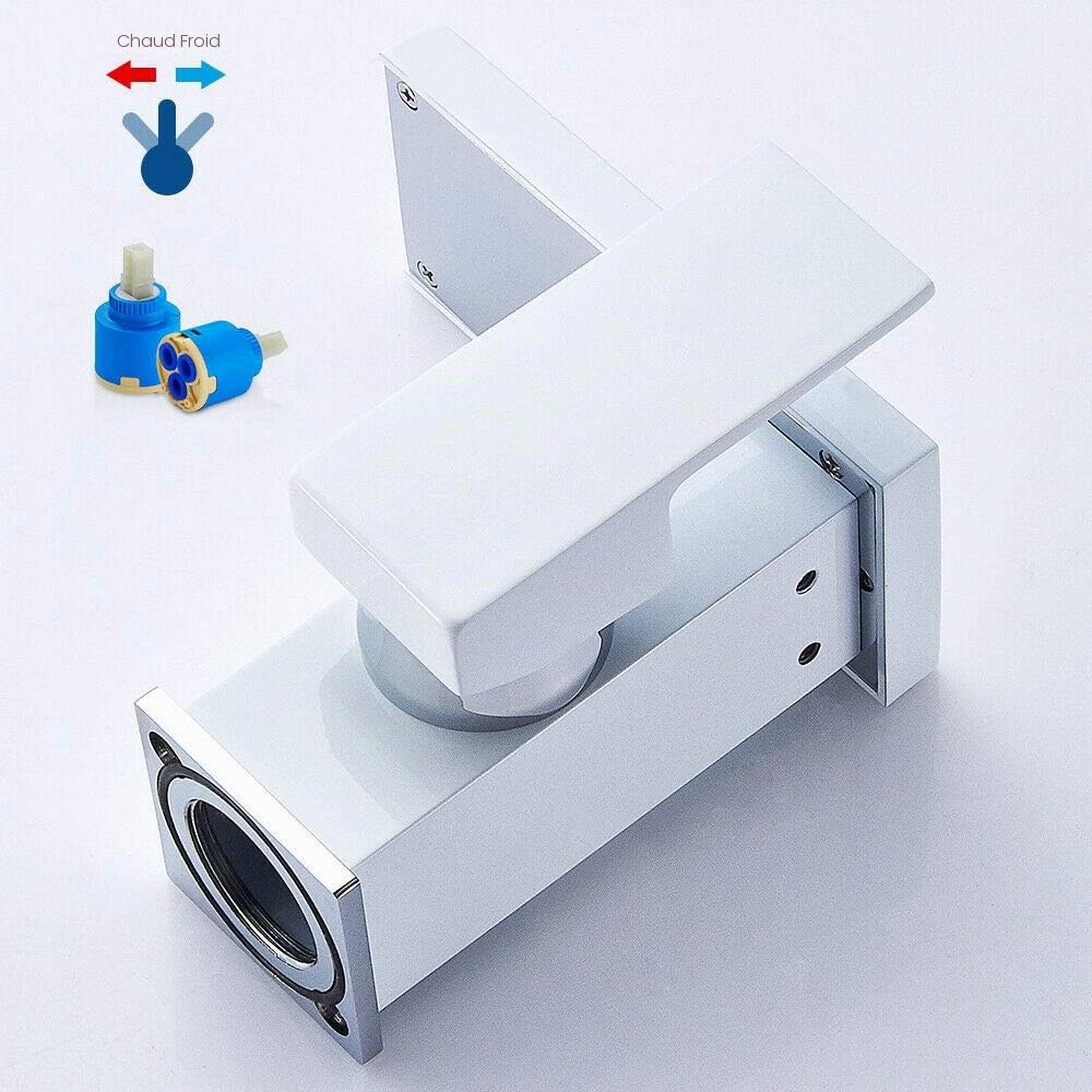 Robinet Mitigeur à LED pour Évier de Salle de Bain Cascade, Robinetterie Lavabo (Blanc)