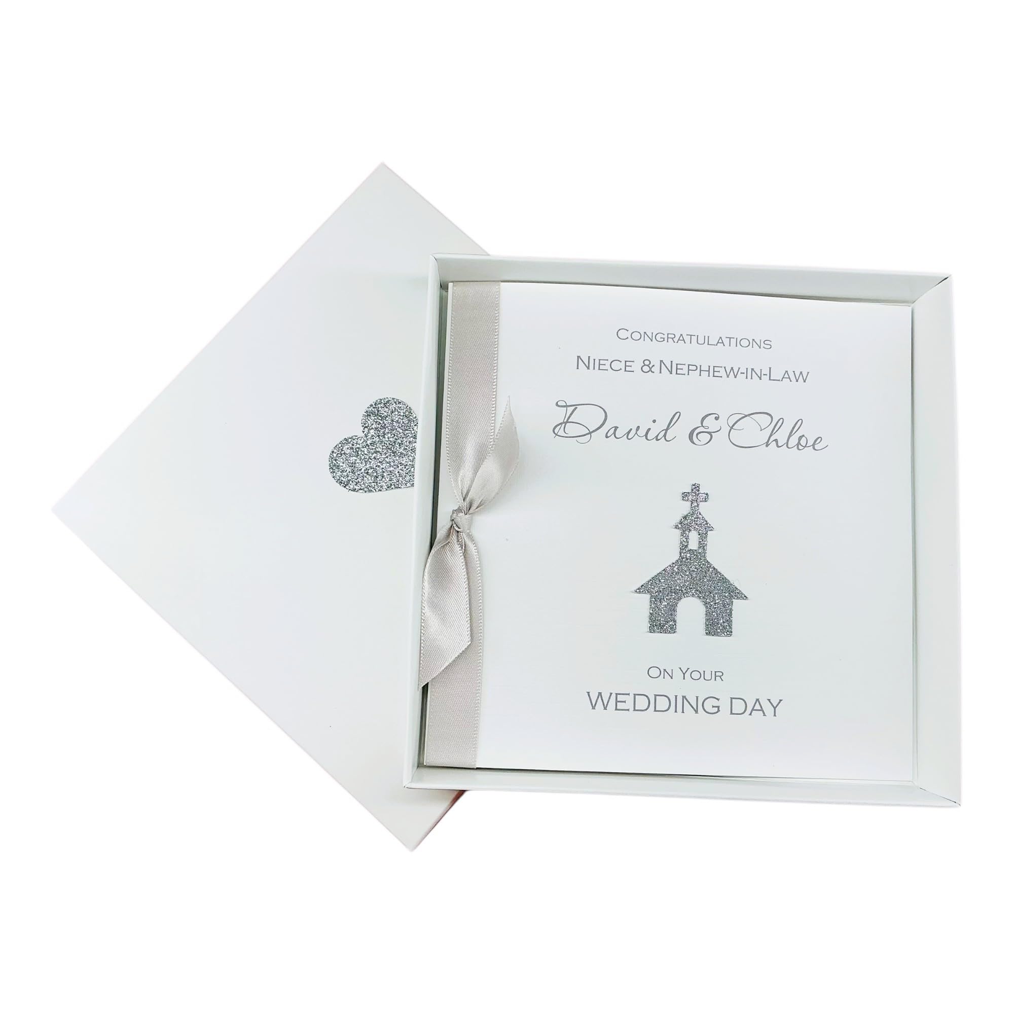 Niece & Nephew-in-Law Wedding Day Card - Personalised Greeting Card, Congratulations Gift - Various Designs to Choose (Glitter Church - Niece & NIL)
