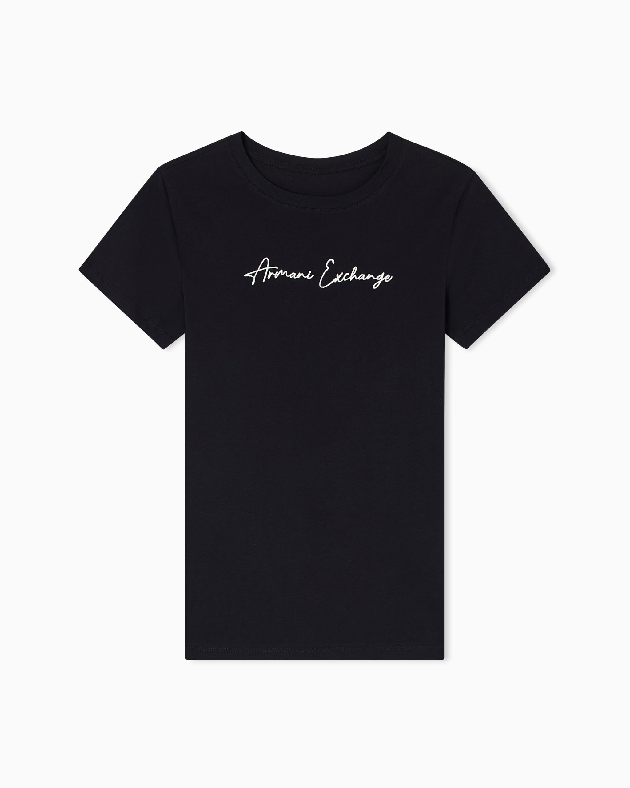 Armani Exchange Mujer Negra Camiseta De Algodón Con Cuello Redondo