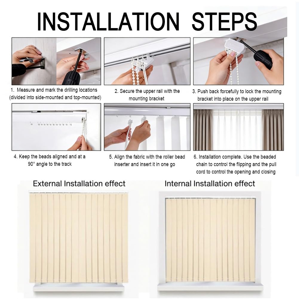 Lamellenvorhang Blickdicht Verdunkelungslamellen 60 70 90 120 150 180 220 260 300cm, Schienen-Lamellen-Set, Sichtschutz Lamellen Jalousie Für Fenster Büro Zuhause Innen, Beige(W150cm*H100cm)
