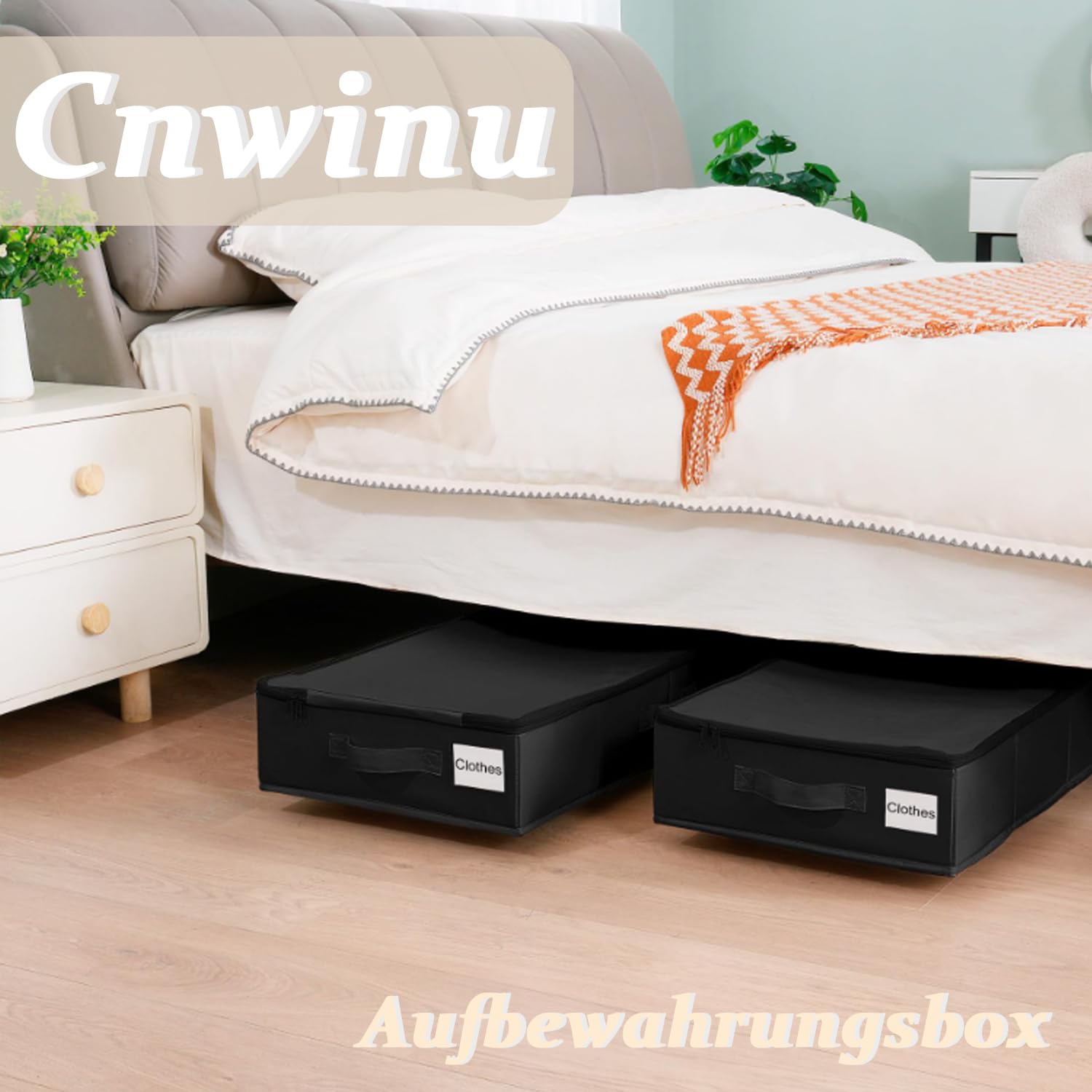 2 contenitori sotto il letto, 50 l, pieghevole, con coperchio, con rotelle, rotazione a 360°, contenitore per vestiti, giocattoli, scarpe (nero)