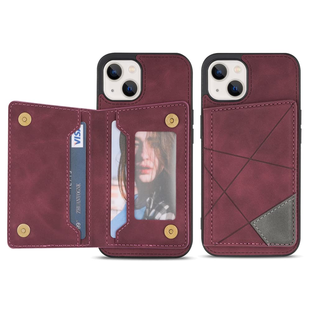 Harsel iPhone 14 Pro Max Case with Card Holder Purse Wallet Case for Women Men Small Phone Pouch Travel Bag iPhone 14 Pro Max Case Slim Protective PU Leather Back Cover Kickstand Folding Purse Wine