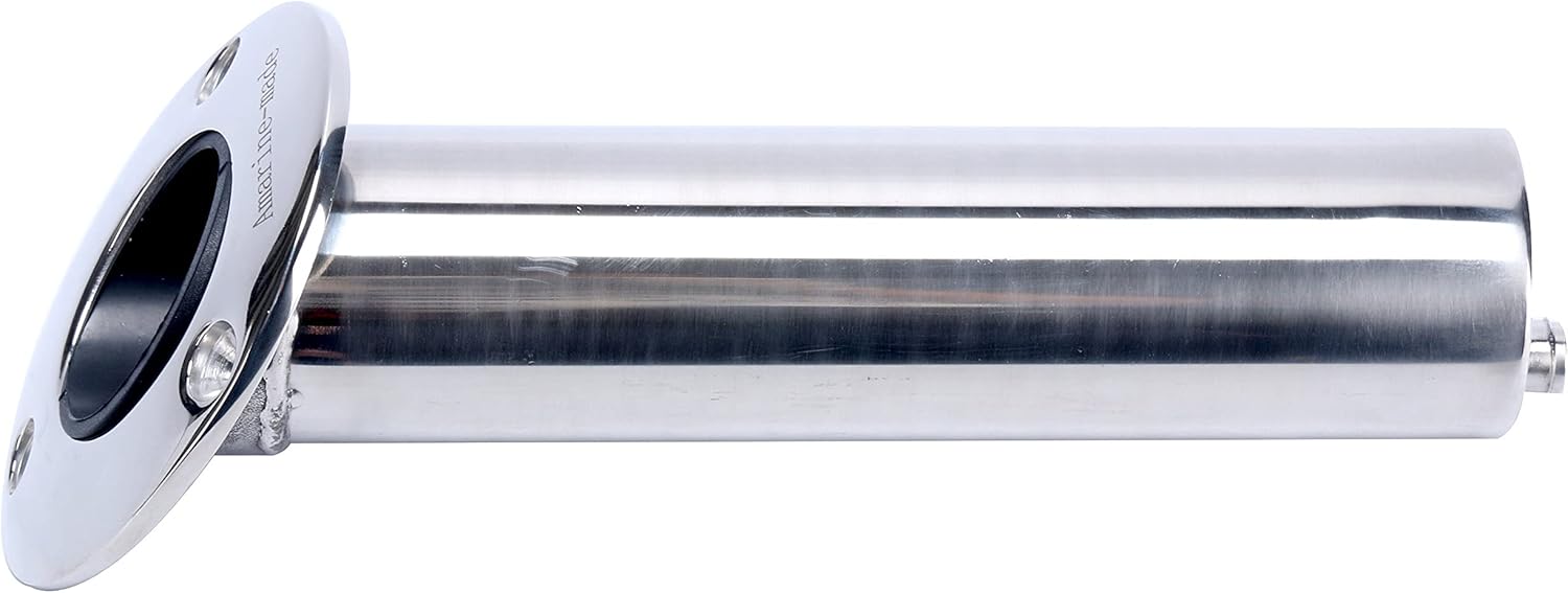 Amarine-made (Set of 2) Heavy Duty Stainless Steel 316 Deluxe Rod Holders with Drain, Flush Mount Fishing Rod Pole Holders, 30 Degree