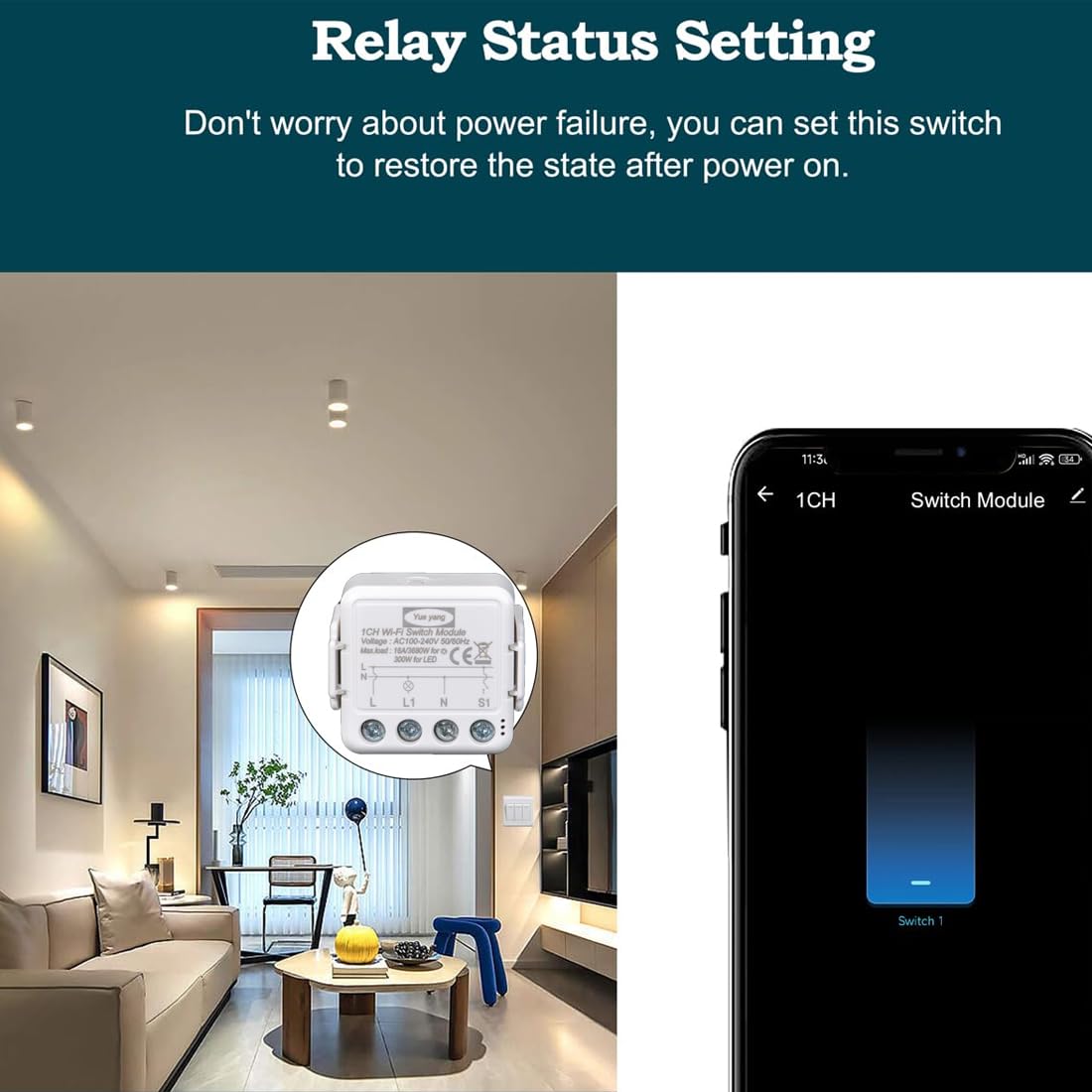 Tuya wifi interrupteur de lumière intelligent 1 Gang, Mini DIY commutateur Module relais 16A, Compatible avec l'application Smart Life/Tuya, (4)