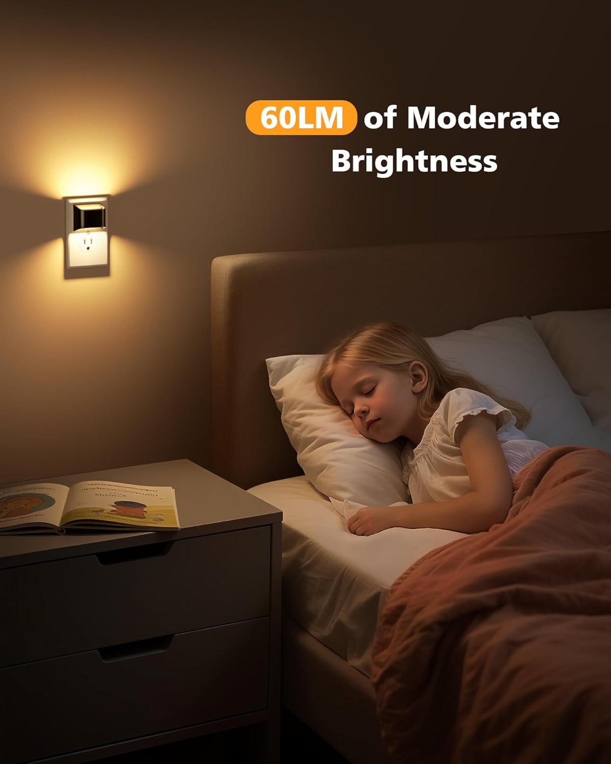 VOLISUN Night Lights Plug into Wall, 6 Pack Up and Down LED Night Light with Dusk to Dawn Light Sensor, 3000K Warm White Nightlight for Hallway, Bedroom, Bathroom, Kitchen Black