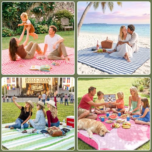 Genovega Waterproof Picnic Blanket Beach Outdoor Camping Mat Rug Extra Large Foldable Cute Big Travel Essential Accessories Gift Park Patio Lawn Garden Grass Play Music Festival Concert Must Have