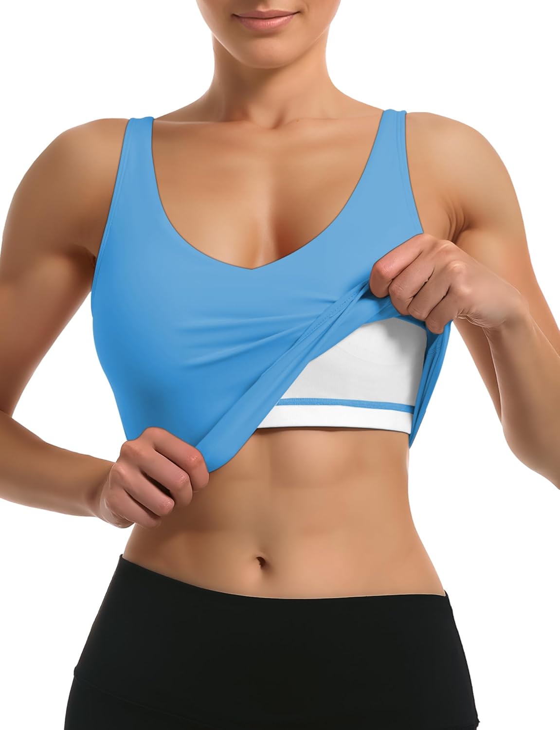 Buauty Sports Bras for Women Longline Wirefree Padded High Support, Workout Tank Crop Tops Built in Bra for Women - Image 3