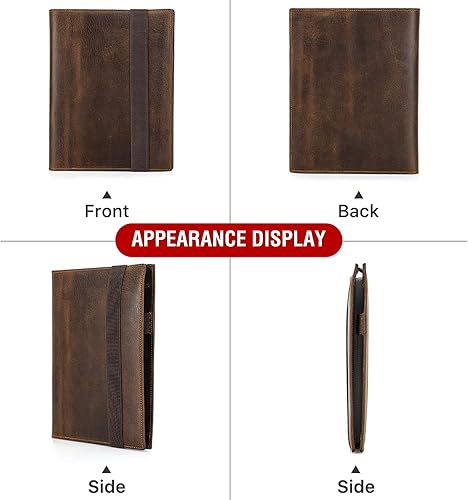 Miniatura 8 de Top Grain Leather - Padfolio de 8.3 pulgadas para hombres y mujeres, diseño vintage hecho a mano, organizador multifuncional de cartera de negocios,