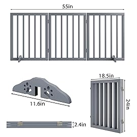 Mino Kesper Freestanding Wooden Dog Gate - 24 Inch Tall, Support Feet, Step Over, Indoor