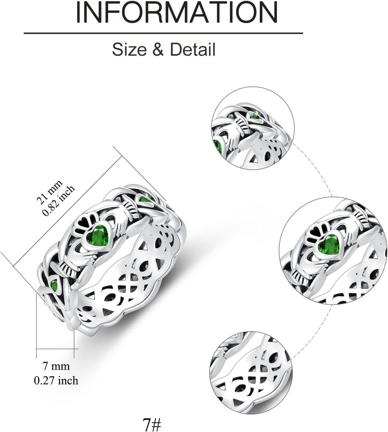 Seiyang Claddagh Ring for Women 925 Sterling Silver Claddagh Birthstone Ring Irish Band