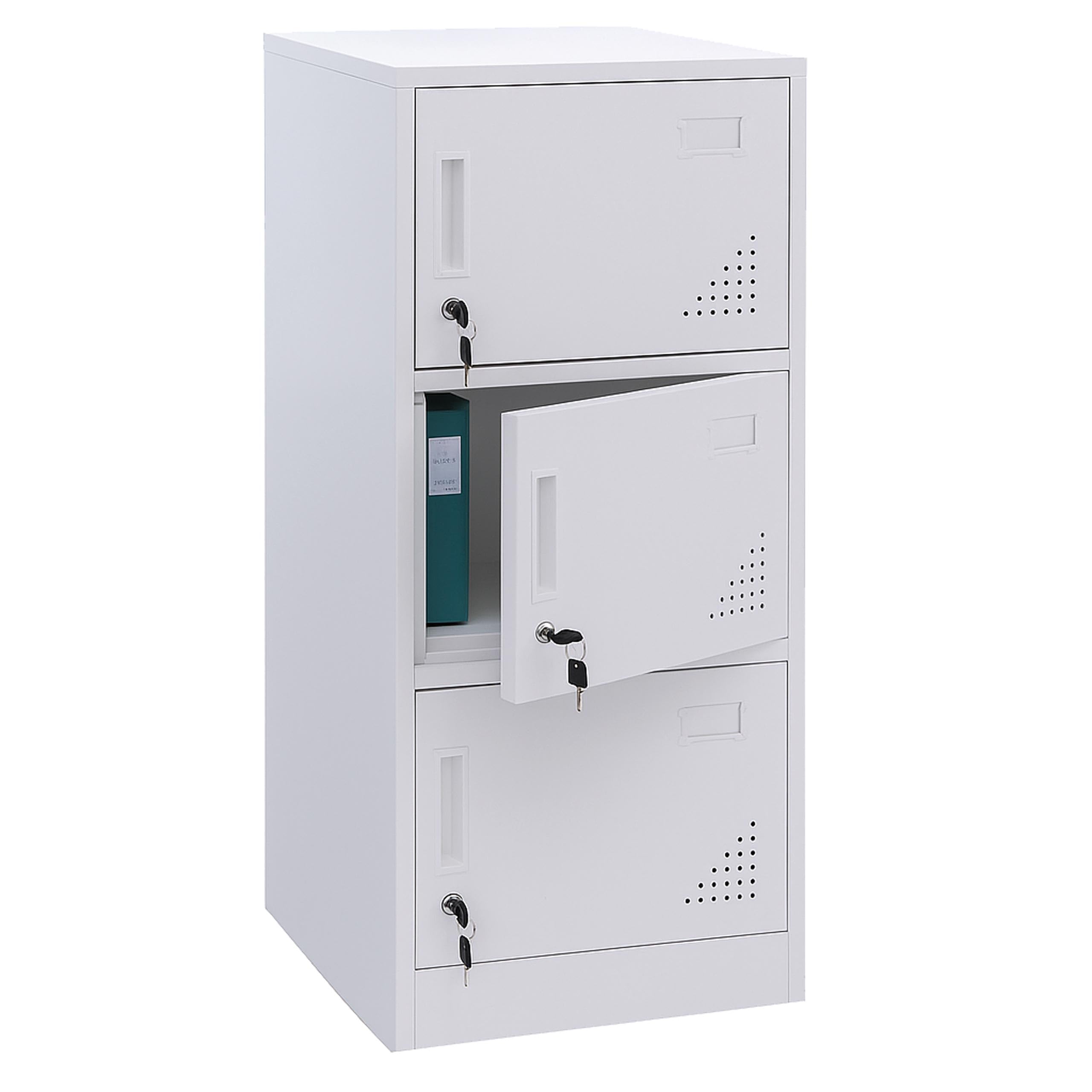 Mendler Spind HWC-P63AM, Schließfach Wertfachschrank Schließfachschrank 3 Türen, 90x38x45cm Stahl - weiß