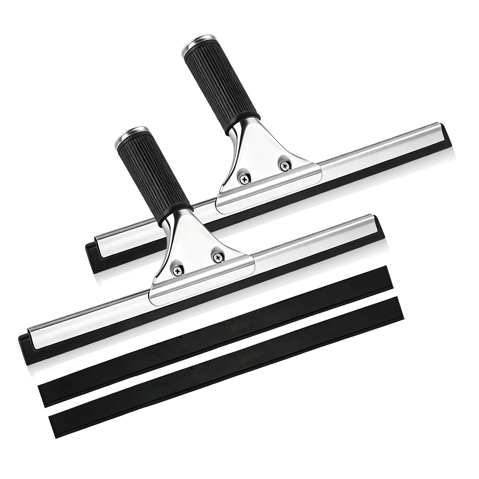2 Pack 25cm Window Cleaning Squeegee Stainless Steel Window Cleaner Squeegee with 2 Rubber Blades Shower Screen Wiper for Bathroom Glass Door Mirror Car Tiles
