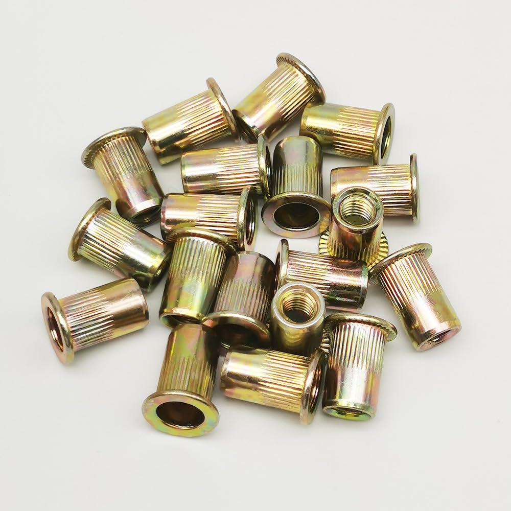M6 Rivet Nuts Carbon Steel Flat Head Threaded Insert Nut Zinc Plated Finish Rivnut Nutsert Kit 50 Pack (50, M6)