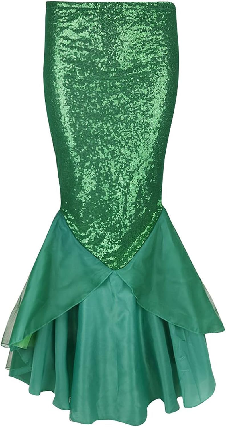 DRHOM Women's Mermaid Tail Sequins Long Tail Skirt Cosplay Halloween Party Dress Costume