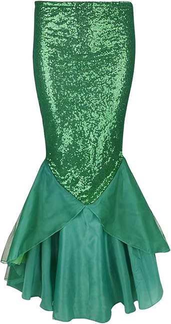 DRHOM Womens Mermaid Tail Sequins Long Tail Skirt Cosplay Halloween Party Dress Costume