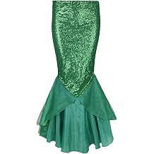 DRHOM Womens Mermaid Tail Sequins Long Tail Skirt Cosplay Halloween Party Dress Costume