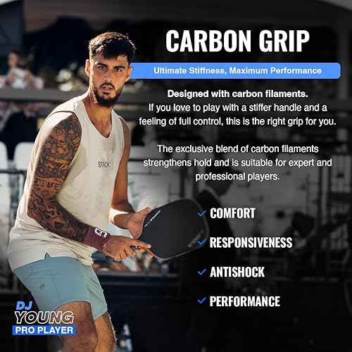 Miniatura 4 de Agarre de carbono de paleta de pickleball - 5.25 pulgadas - Tacto rígido - Soporta codo de tenis, mejora la fuerza de agarre, reduce la vibración