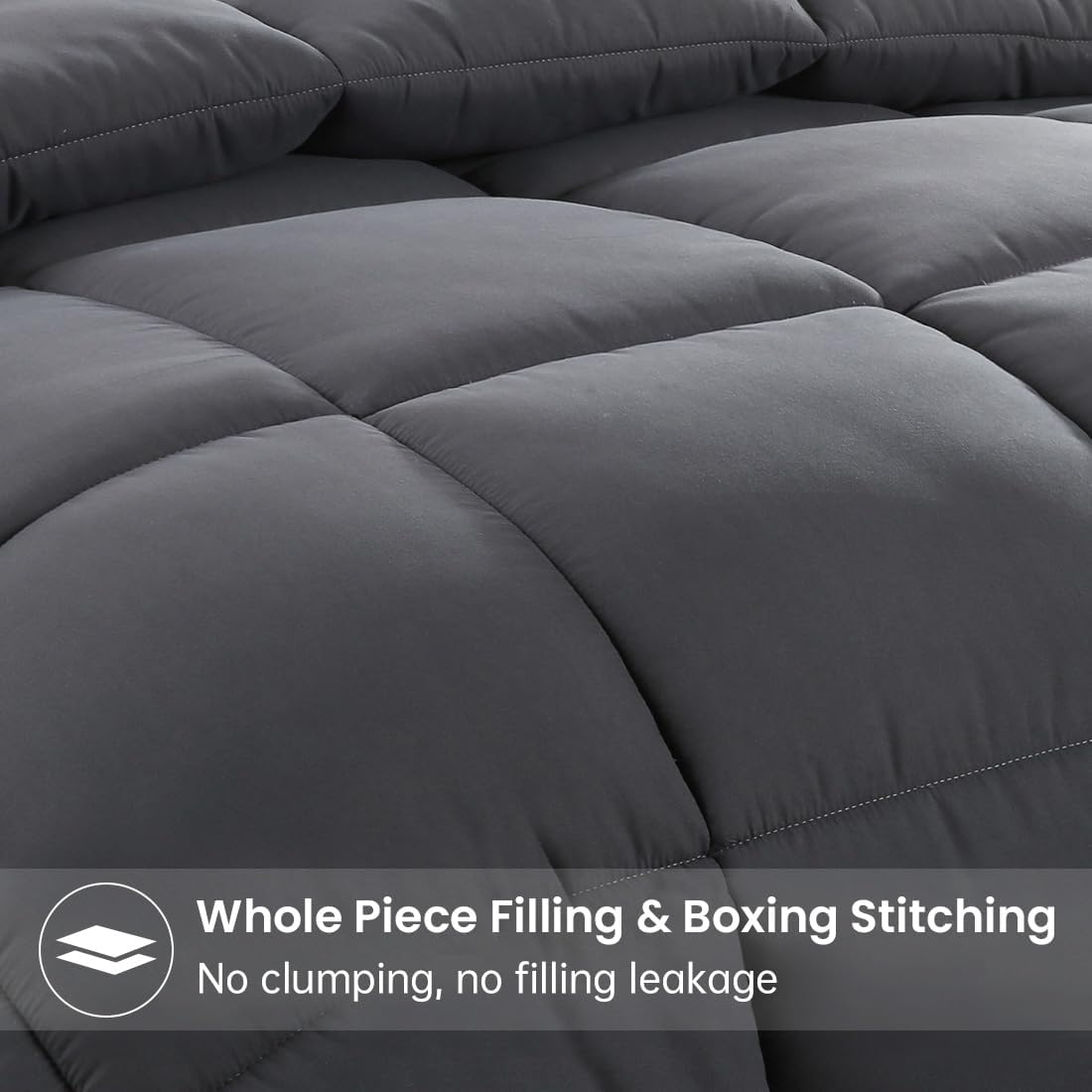 easeland twin size down alternative comforter - quilted duvet insert for all seasons, soft lightweight with corner tabs, summer winter warm bedding, dark grey 64×88 inches twin dark grey