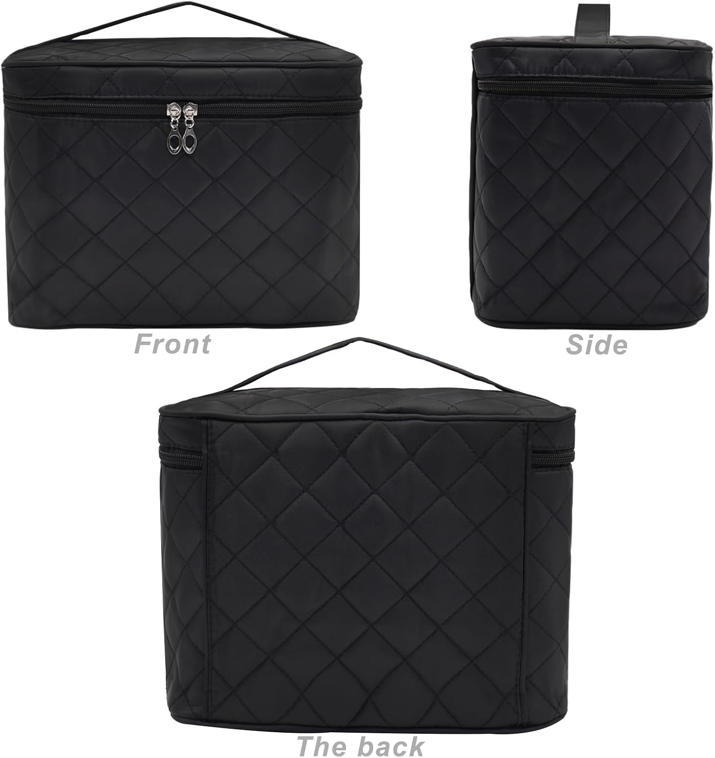 Makeup Bag Cosmetic Travel Bag Large Make Up Bag with Handle Zipper Makeup case Waterproof Cosmetic Pouch for Purse Makeup Brush Bags for Women Girls-Black - Image 2