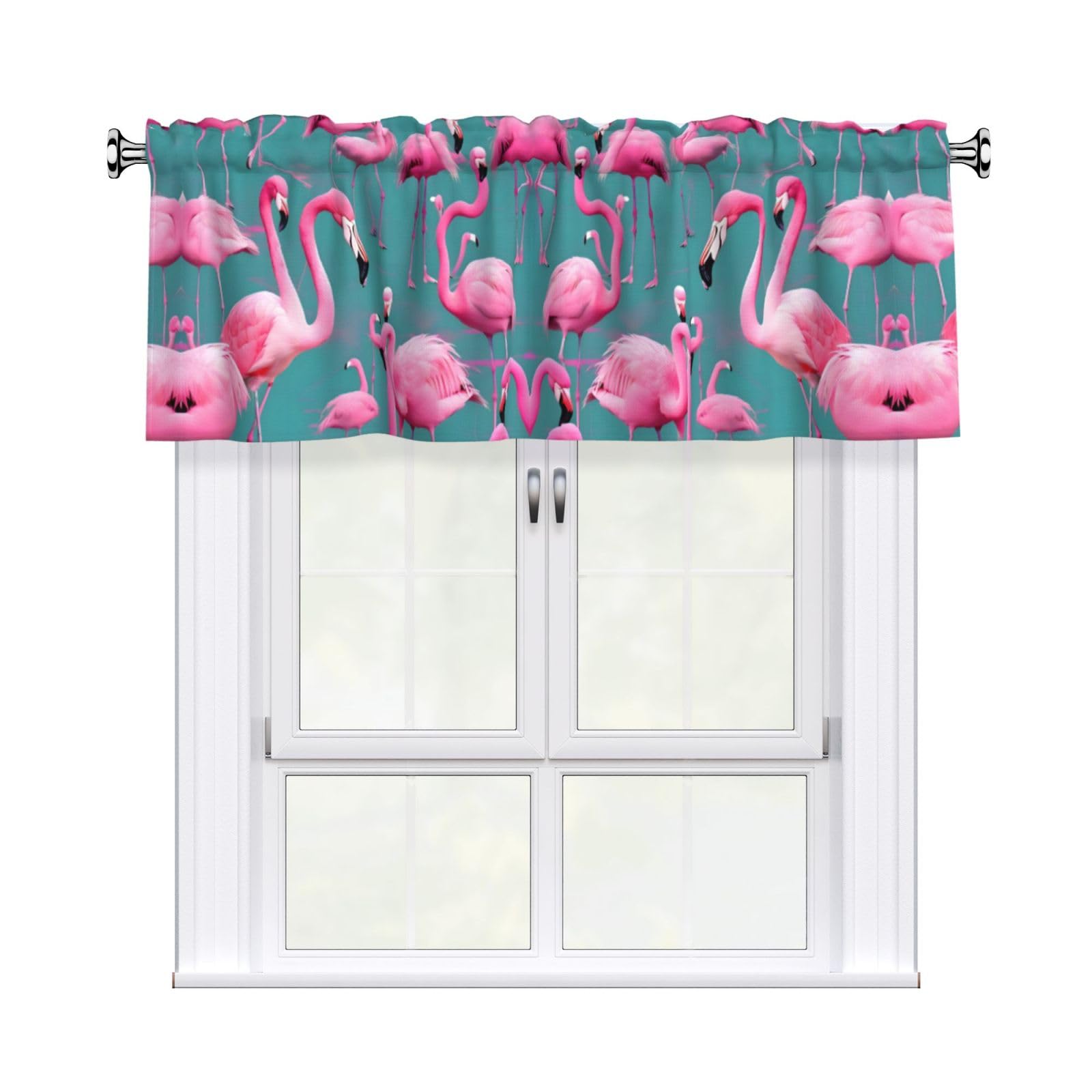 WHJDPP A flock of flamingos Prints Charming Kitchen Window Cover – 54x18 Inch Peach Skin Valance with Decorative Print
