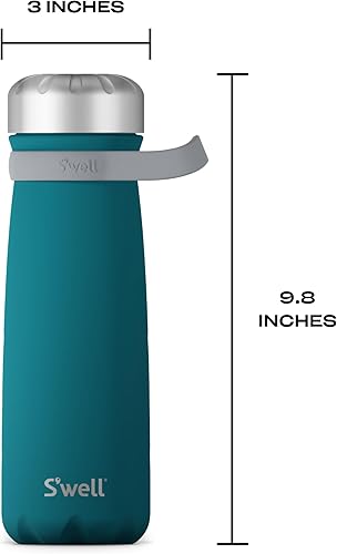 Miniatura 4 de S'well Viajero de acero inoxidable con asa, 24 onzas, azul pavo real, recipientes aislados al vacío de triple capa que mantienen las bebidas frías