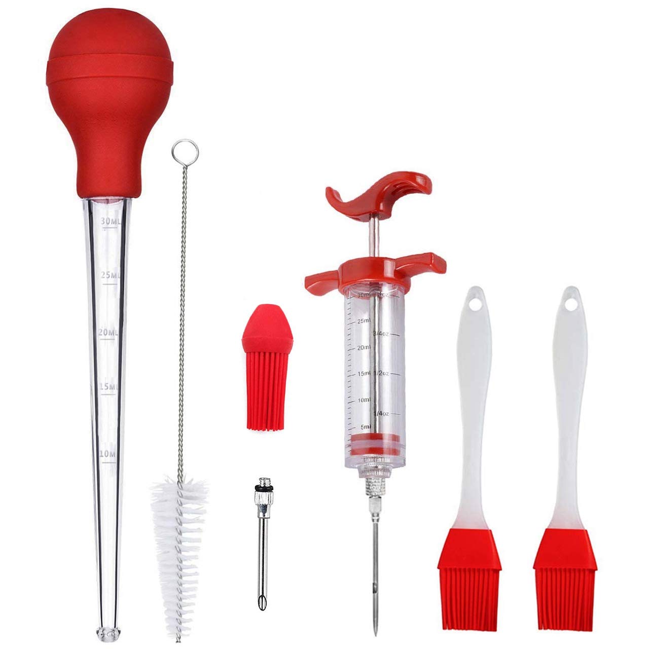 FIRECOW Turkey Baster Barbecue Basting Brush, with Cleaning Brush, Meat Marinade Injector, Perfect for Basting and Marinating Turkey, Beef, Pork, Fish