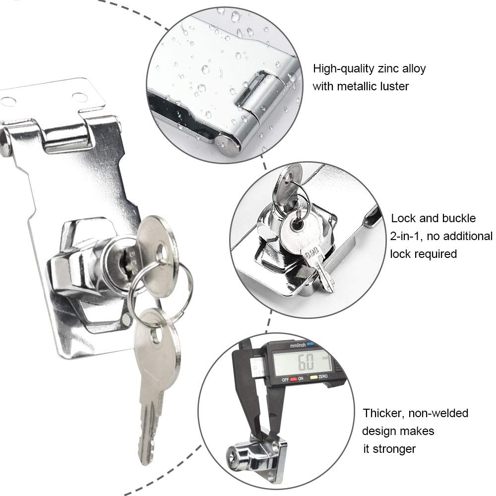 PERFETSELL 2 Pack Lock Hasp Metal Door Bolt Latch Buckle with Padlock and Key Twist Knob Keyed
