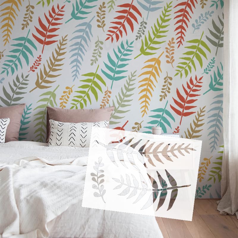 Pochoir fougère végétale pour relooker un salon et personnaliser un mur avec style jungle