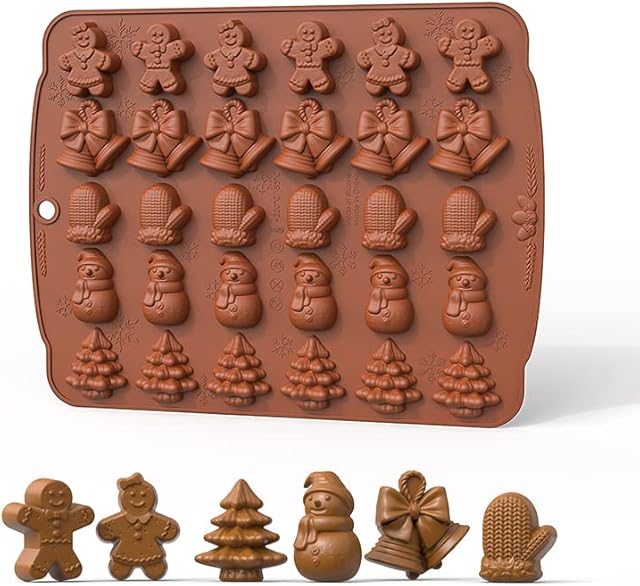 Christmas Chocolate Mould Gingerbread Man Bell Gloves Snowman Xmas Tree Silicone Fondant Mold Cake Decorating Candy Jello Pastry Muffin Pudding Dessert Baking Moulds for Christmas Party Supplies