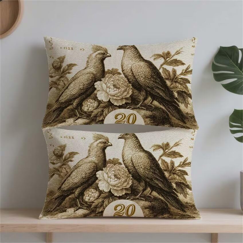 Housse de coussin 50x90cm rectangulaire en lin imperméable motif oiseau l-m258 - 2