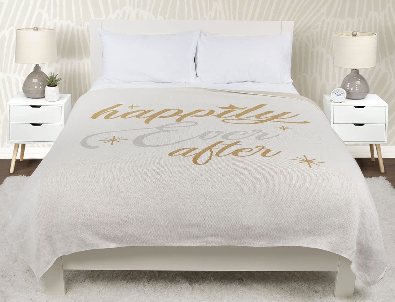 Jay FrancoDisney Princess Happily Ever After Large 100% Cotton Knit Blanket - Measures 70 x 70 Inches - Fade Resistant Super Soft & Cozy Bedding (Official Disney Product)