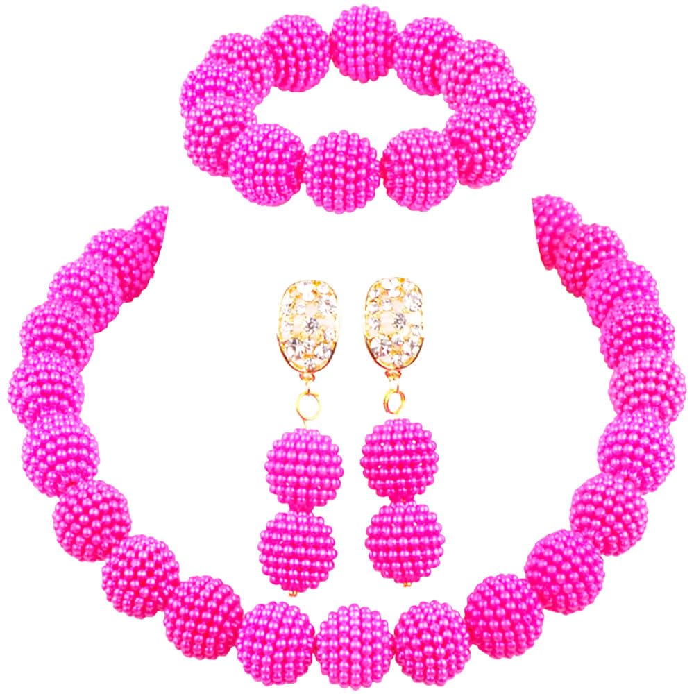 aczuv Nigerian Wedding African Beads Jewelry Set Women Simulated Pearl Necklace and Earrings